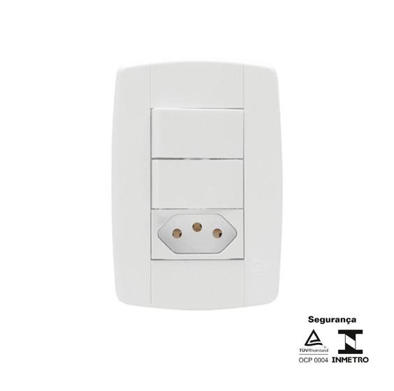Imagem de Conjunto com 1 Interruptor Duplo com Tomada 10A 250V - ILUMI