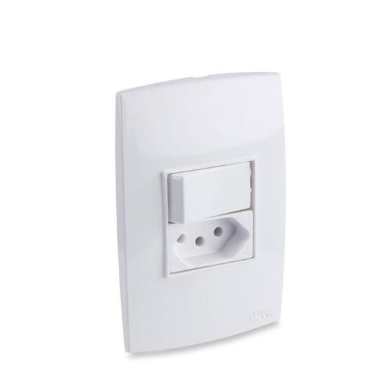 Imagem de Conjunto com 1 Interruptor e 1 Tomada Rubi Tripolar Branco 10A 250V - Force Line