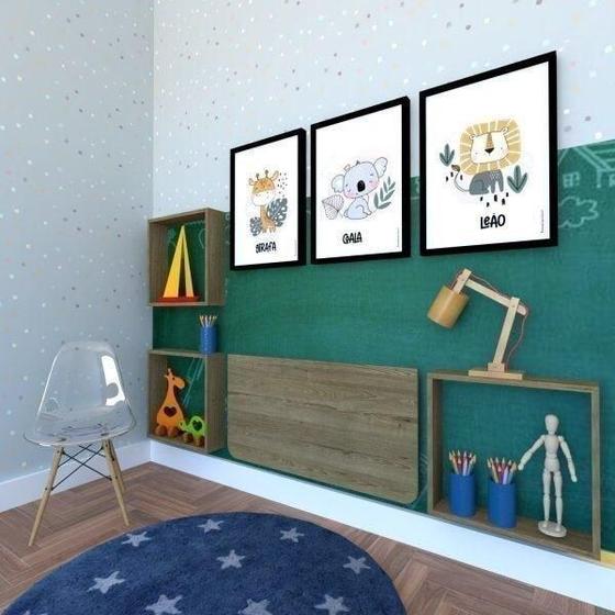 Imagem de Conjunto com 1 Mesa Dobrável 60cm e 3 Nichos Bramov Móveis Carvalho Mel