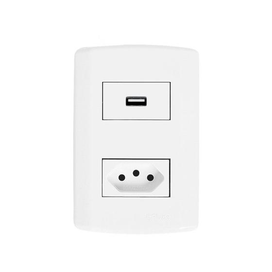 Imagem de Conjunto com 1 Tomada Usb + 1 Tomada 2p+t 20a 250v, Modular, com Placa 4x2 e Suporte