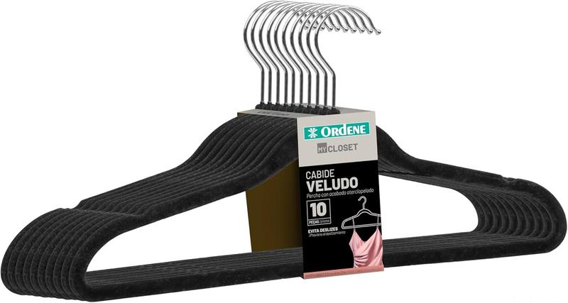 Imagem de Conjunto com 10 Cabides com Revestimento em Veludo Preto 0,5x42x23cm - Ordene