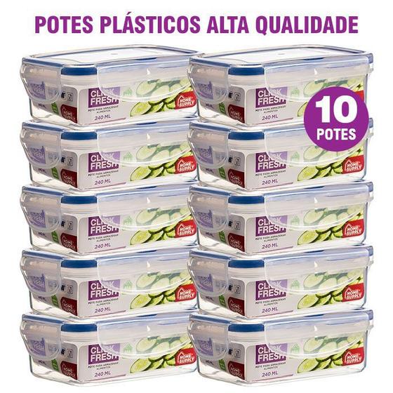 Imagem de Conjunto com 10 potes plasticos 100% herméticos click fresh