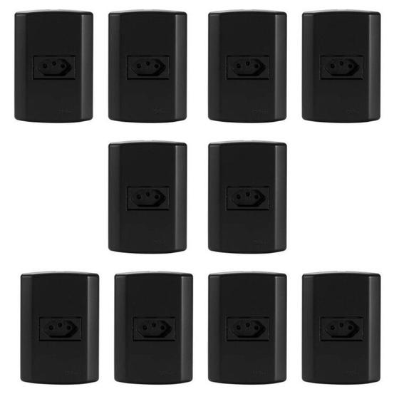 Imagem de Conjunto com 10 Tomadas 2p+t 10A 250v, Modular, com Placa 4x2 e Suporte Preto Fosco