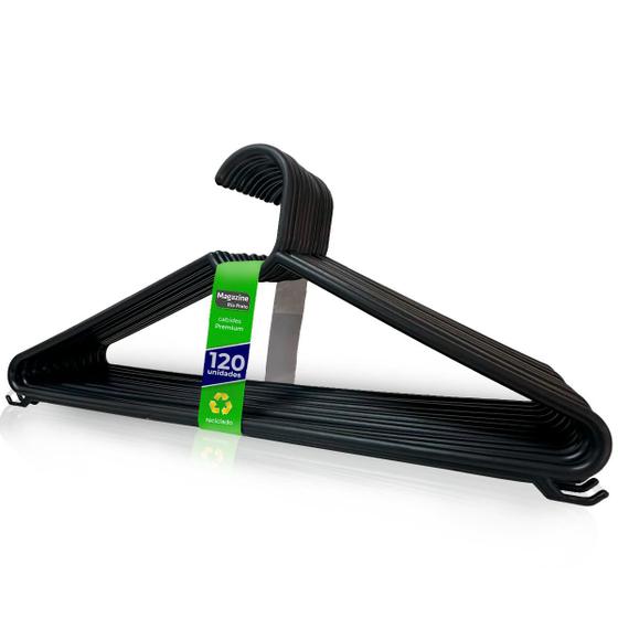 Conjunto Com 120 Cabides Reforçados Adulto cor Preto Menor preço em Conjunto Com 120 Cabides Reforçados Adulto cor Preto