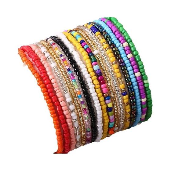 Imagem de Conjunto com 17 Pulseiras Elásticas de Grãos de Arroz - Estilo Boêmio para Praia