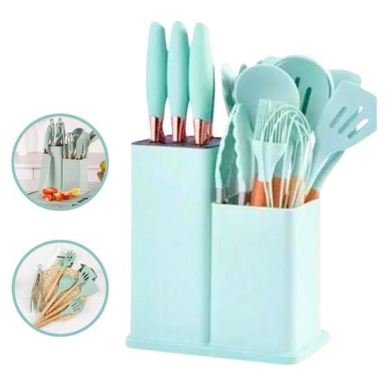 Imagem de Conjunto Com 19 Utensílios Cozinha Silicone Concha Espátula