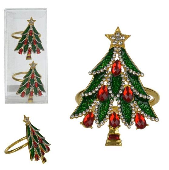 Imagem de Conjunto Com 2 Argolas Para Guardanapos Árvore De Natal Verde e Vermelho D&A