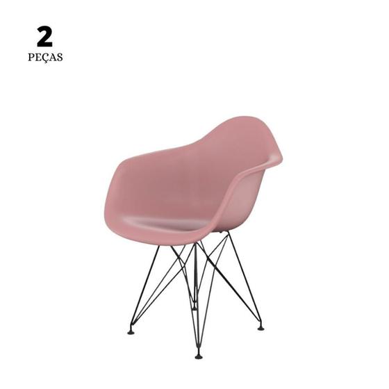 Imagem de Conjunto Com 2 Cadeiras Eames Com Braço Eiffel Rosa Empório Tiffany Base Preta