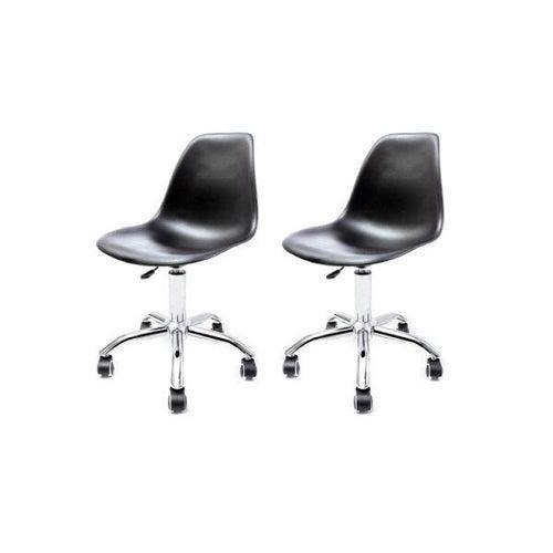 Imagem de Conjunto Com 2 Cadeiras Eames Office Preta Empório Tiffany Base Em Aço Cromado