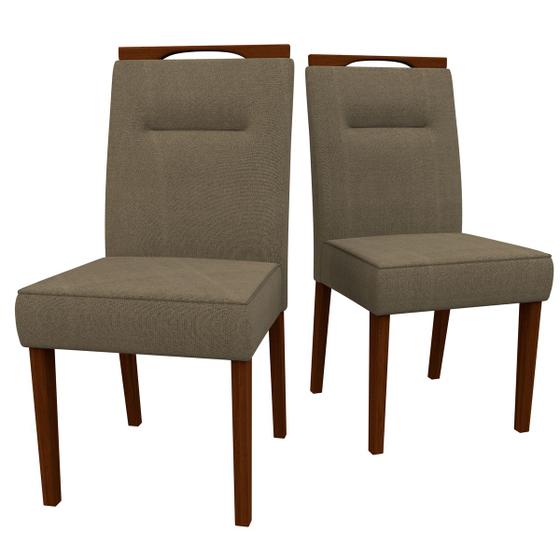 Imagem de Conjunto Com 2 Cadeiras Estofadas Lectus Madeira Maciça Cor Imbuia Veludo Cinza LO01 New Ceval