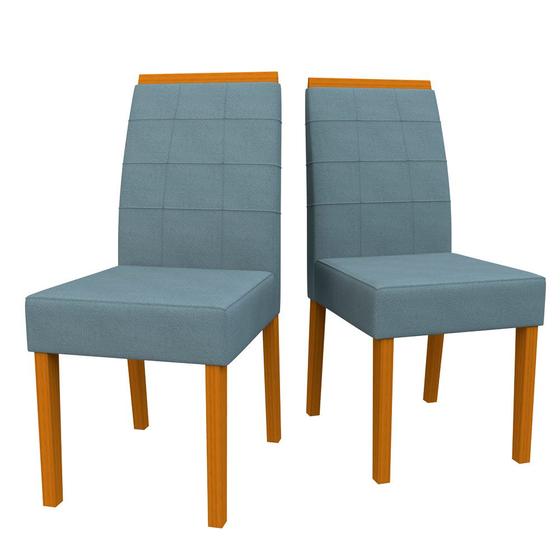 Imagem de Conjunto Com 2 Cadeiras Para Sala de Jantar Estofadas Isis Madeira Maciça Ypê Suede Animalle Azul WD26 New Ceval