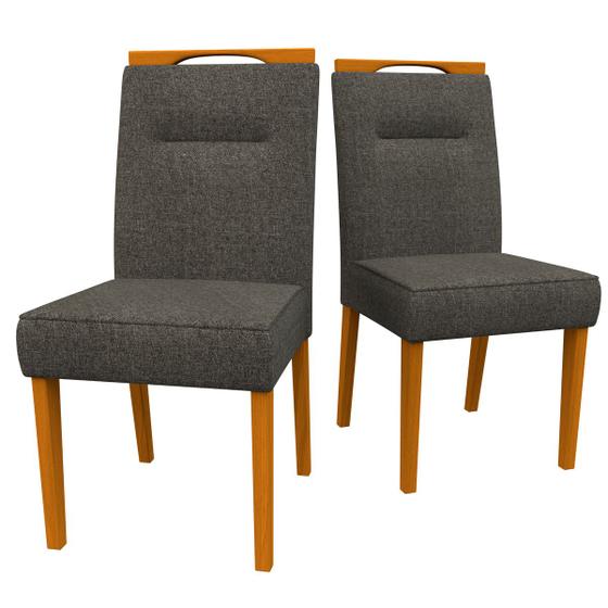 Imagem de Conjunto Com 2 Cadeiras Para Sala de Jantar Estofadas Lectus Madeira Maciça Cor Ype Linho Cinza Escuro LN03 New Ceval