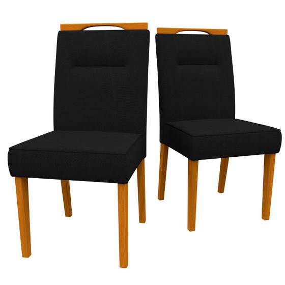 Imagem de Conjunto Com 2 Cadeiras Para Sala de Jantar Estofadas Lectus Madeira Maciça Cor Ype Veludo Preto VL07 New Ceval