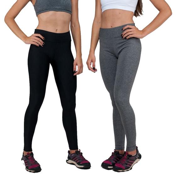 Imagem de Conjunto com 2 Calças Legging Fitnes Suplex Lisa Cintura Alta Preta e Cinza