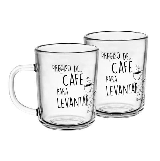 Imagem de Conjunto com 2 Canecas em Vidro Café para Levantar 220ml - Lyor