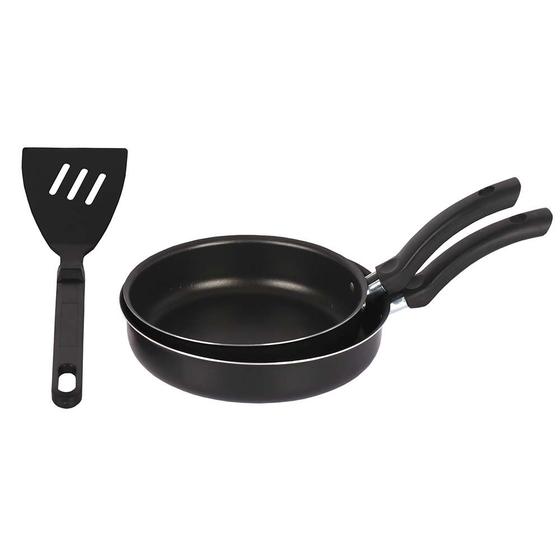 Imagem de Conjunto com 2 Frigideiras Antiaderente de 18 cm e 20 cm com Espátula Preto - Nacional