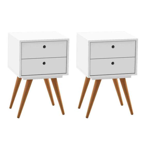 Conjunto com 2 Mesas de Cabeceira Retrô 2 GV Branco Menor preço em Conjunto com 2 Mesas de Cabeceira Retrô 2 GV Branco