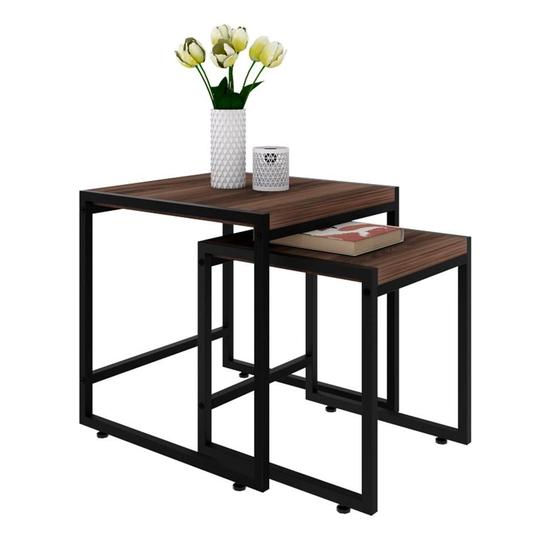 Imagem de Conjunto com 2 Mesas Laterais Wooden Nogal e Preto