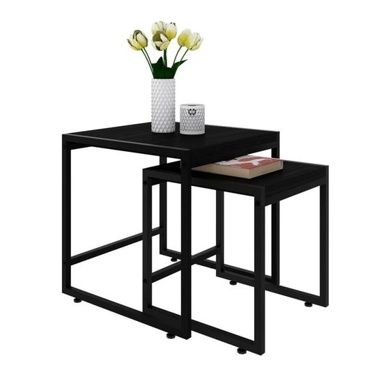 Imagem de Conjunto com 2 Mesas Laterais Wooden Ônix e Preto