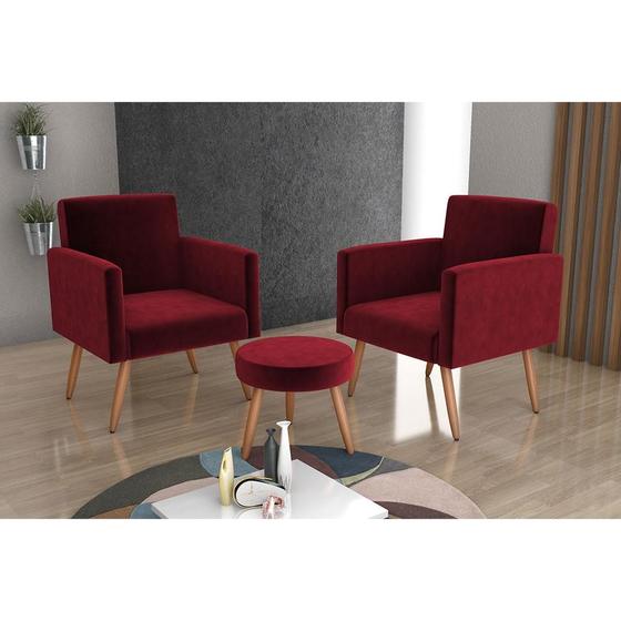 Imagem de Conjunto com 2 Poltronas e 1 Puff Dallas Veludo Vermelho