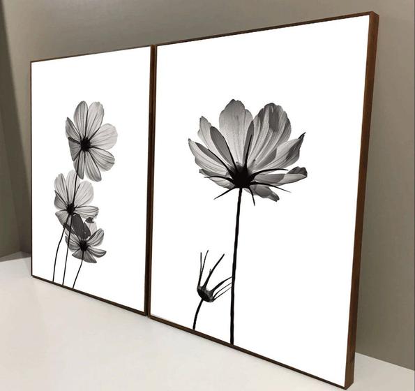 Imagem de Conjunto com 2 quadros decorativos Florais com o fundo branco.