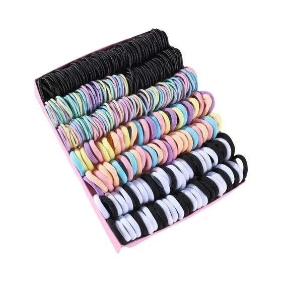 Imagem de Conjunto com 250/300 Elásticos de Cabelo Coloridos para Meninas