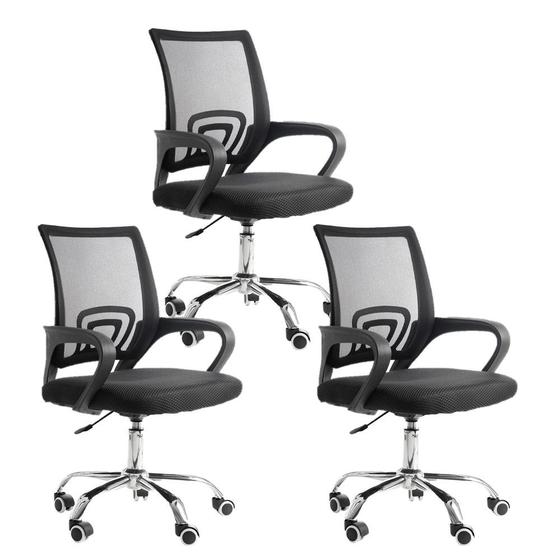 Conjunto com 3 Cadeiras Diretor Madri Tela Preta para Sala de Reunião Menor preço em Conjunto com 3 Cadeiras Diretor Madri Tela Preta para Sala de Reunião