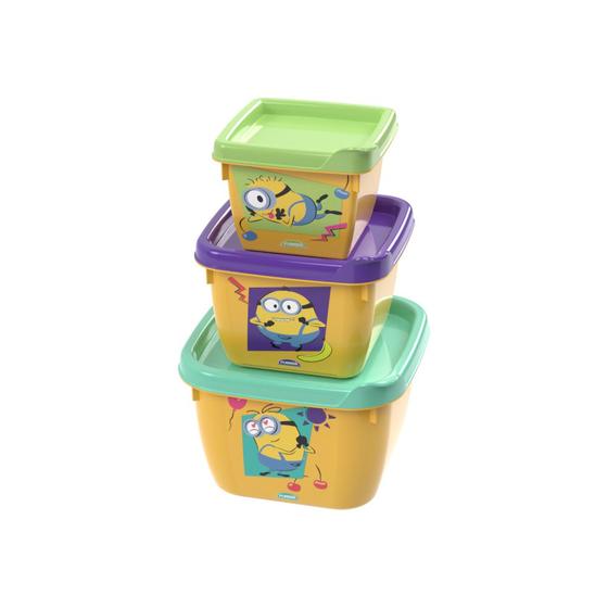 Imagem de Conjunto Com 3 Potes Conect Quadrado Colorido Disney Minions