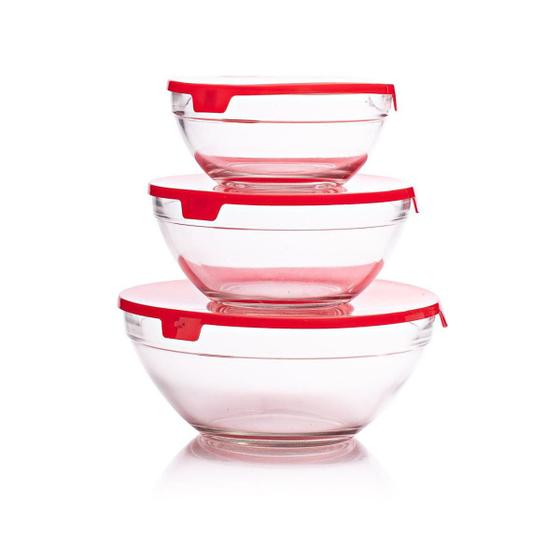 Imagem de Conjunto Com 3 Potes De Vidro Transparente Para Alimentos.