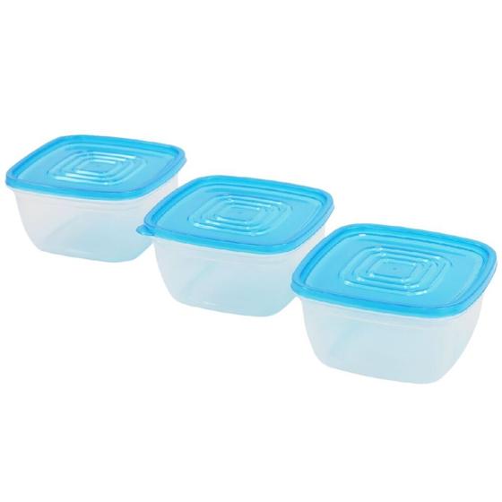 Imagem de Conjunto com 3 Potes Plásticos Quadrados com Tampa - 15 x 8 cm