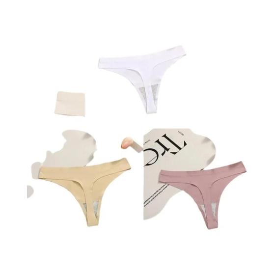 Imagem de Conjunto com 3 Tangas de Cetim Sem Costura Finetoo - Cintura Baixa e Sexy