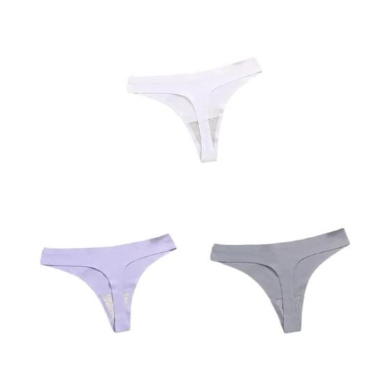 Imagem de Conjunto com 3 Tangas de Cetim Sem Costura Finetoo - Cintura Baixa e Sexy