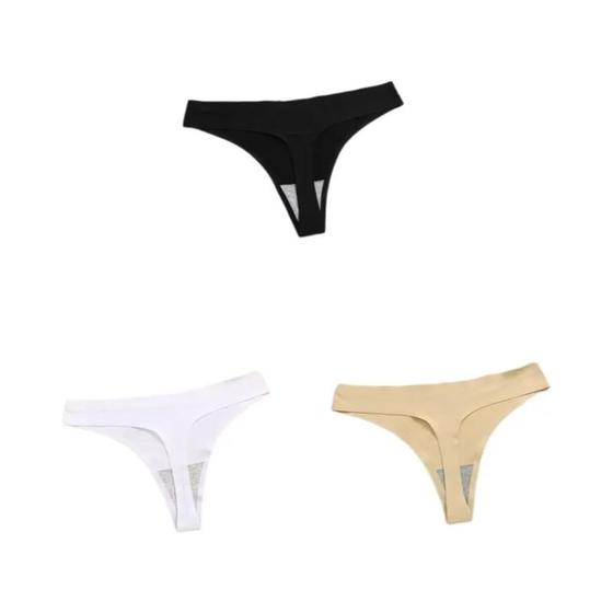 Imagem de Conjunto com 3 Tangas de Cetim Sem Costura Finetoo - Cintura Baixa e Sexy