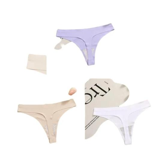 Imagem de Conjunto com 3 Tangas de Cetim Sem Costura Finetoo - Cintura Baixa e Sexy