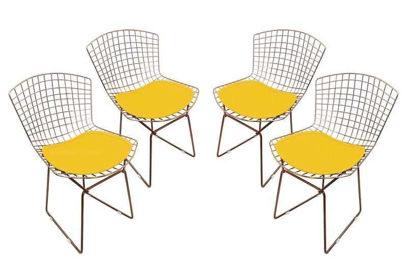 Imagem de Conjunto Com 4 Cadeiras Bertoia Cobre Rose Gold Com Assento - Várias Cores