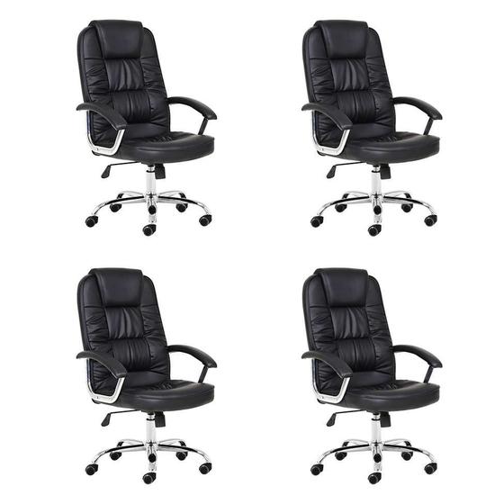 Conjunto com 4 Cadeiras de Escritório Presidente Giratórias Finland Preto Menor preço em Conjunto com 4 Cadeiras de Escritório Presidente Giratórias Finland Preto