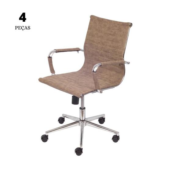 Imagem de Conjunto com 4 Cadeiras Eames Office Esteririnha Retrô Castanho Baixa com base Rodízio