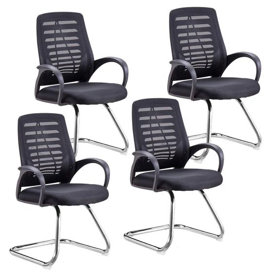 Imagem de Conjunto com 4 Cadeiras Executiva Viena Base Fixa Tela Preto para Escritório