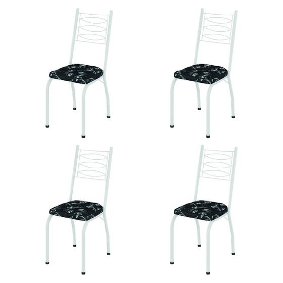 Imagem de Conjunto Com 4 Cadeiras Tubular Isis Branco Assento Floral Artefamol