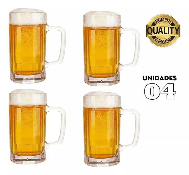 Imagem de Conjunto Com 4 Canecas De Chopp Cerveja De Vidro 400 Ml