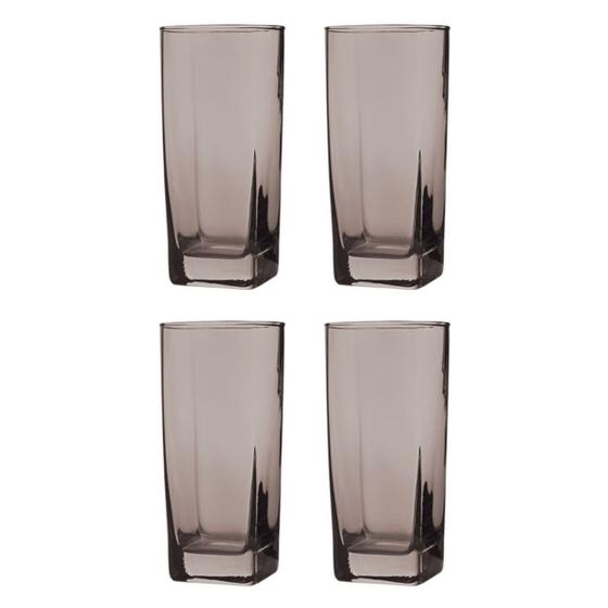 Imagem de Conjunto Com 4 Copos Vidro Bali Quadrado Sucos 320ml Cinza