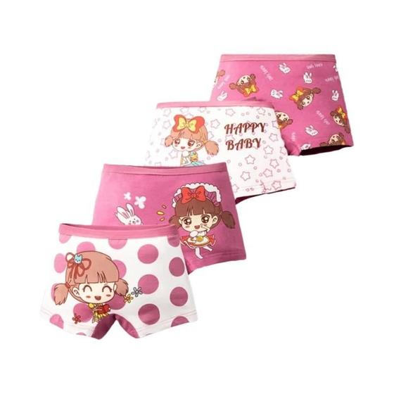 Imagem de Conjunto com 4 Cuecas Boxer de Algodão Rosa para Meninas - Respiráveis e Antibacterianas