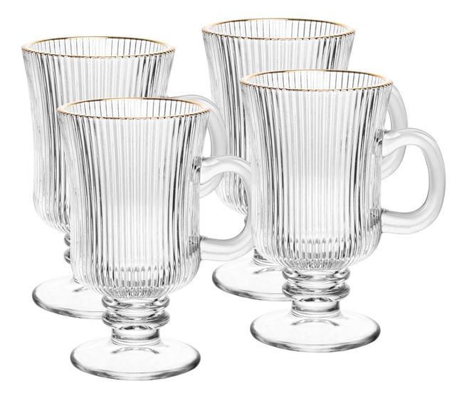Imagem de Conjunto com 4 Taças para Cappuccino em Vidro Fio de Ouro Gold Lines 240ml - Wolff
