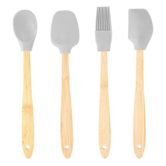 Imagem de Conjunto Com 4 Utensílios De Silicone Cabo Em Bambu Lyor