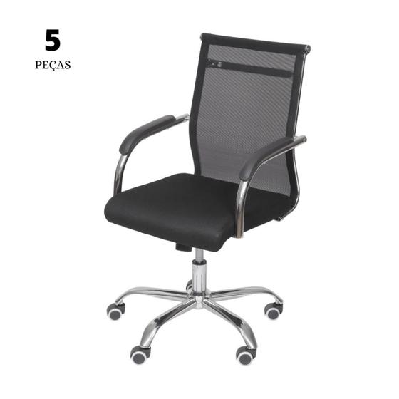 Imagem de Conjunto com 5 Cadeiras Office Roma Preta com Base Cromada