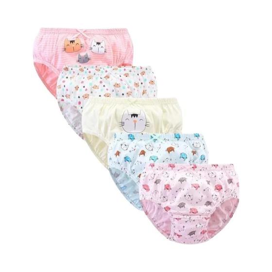 Imagem de Conjunto com 5 Cuecas Triangulares de Algodão Respirável para Meninas - Estampas Divertidas