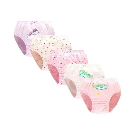 Imagem de Conjunto com 5 Cuecas Triangulares de Algodão Respirável para Meninas - Estampas Divertidas