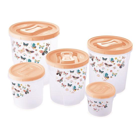Conjunto com 5 Potes Mantimentos Rosca Decora Borboleta Menor preço em Conjunto com 5 Potes Mantimentos Rosca Decora Borboleta
