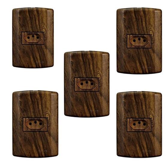 Imagem de Conjunto com 5 Tomadas 2p+t 10a 250v, Modular, com Placa 4x2 e Suporte