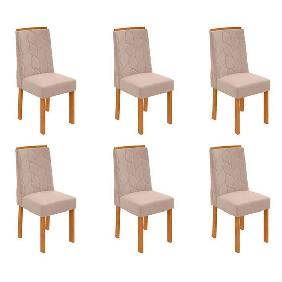 Imagem de Conjunto com 6 Cadeiras Astrid Veludo Creme e Amêndoa Clean
